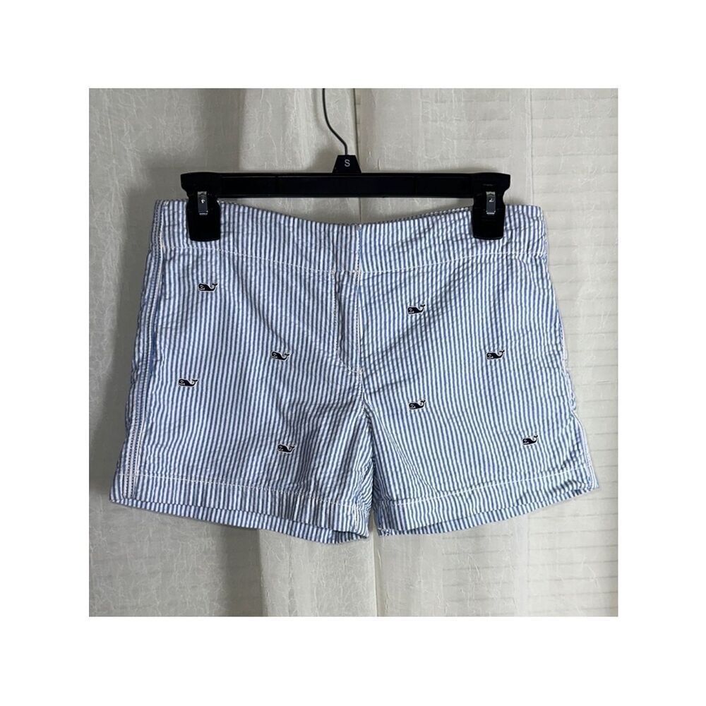 Vineyard Vines 14 Blue White Seersucker Stripes Embroidered Navy Whale Shorts